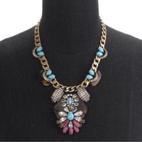 Jcrew tortoise turquoise statement necklace NEW - Picture 2 of 6